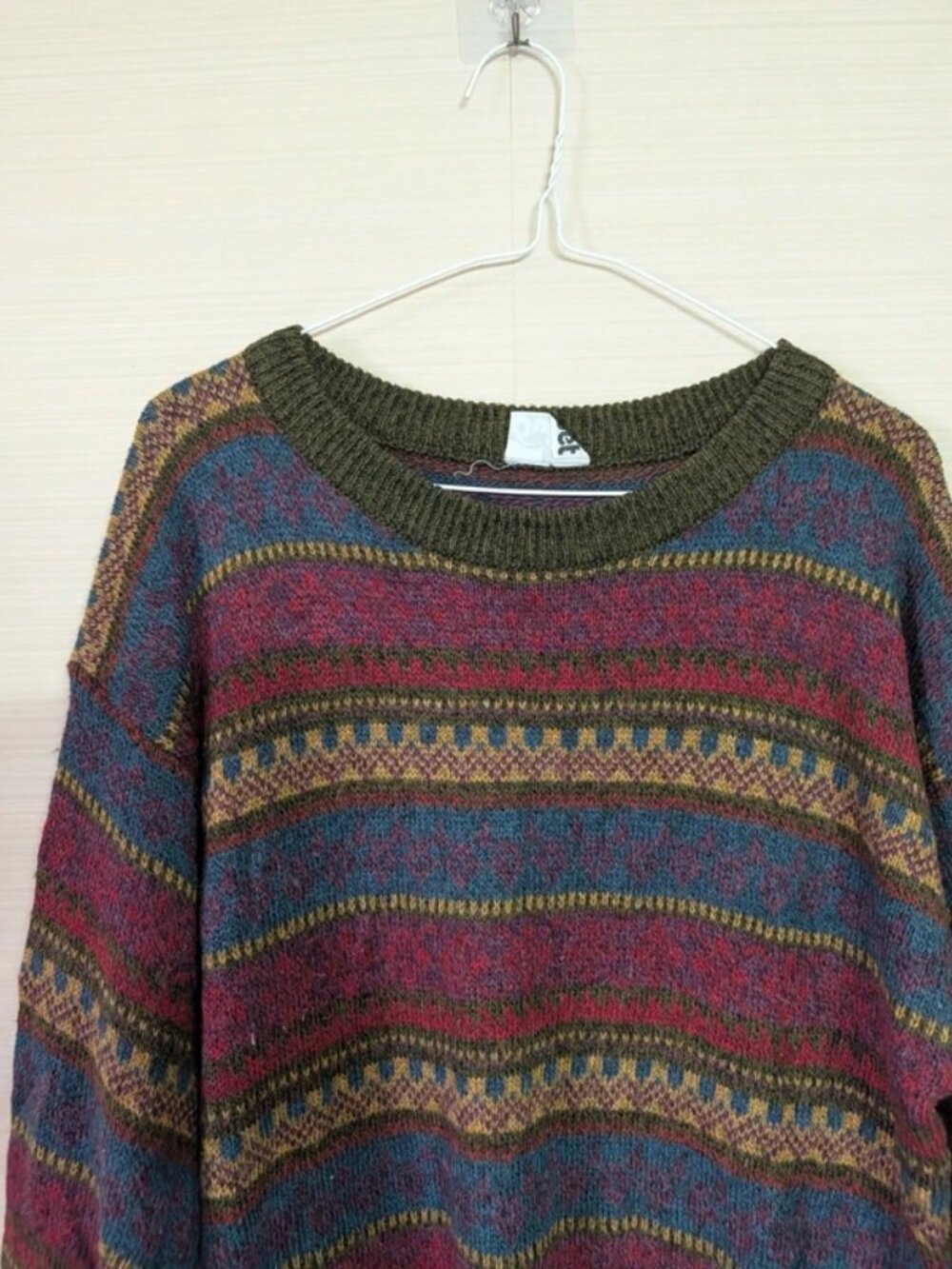Vintage Multicoloured Fair Isle wool blend Knit Jumper m Burgundy Blue Green Ove - Picture 4 of 5